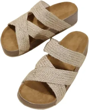 Cubicbee Women'S Espadrilles Platform Thick Soled Woven Sandals,Non-Slip Strappy Open Toe Beach Shoes