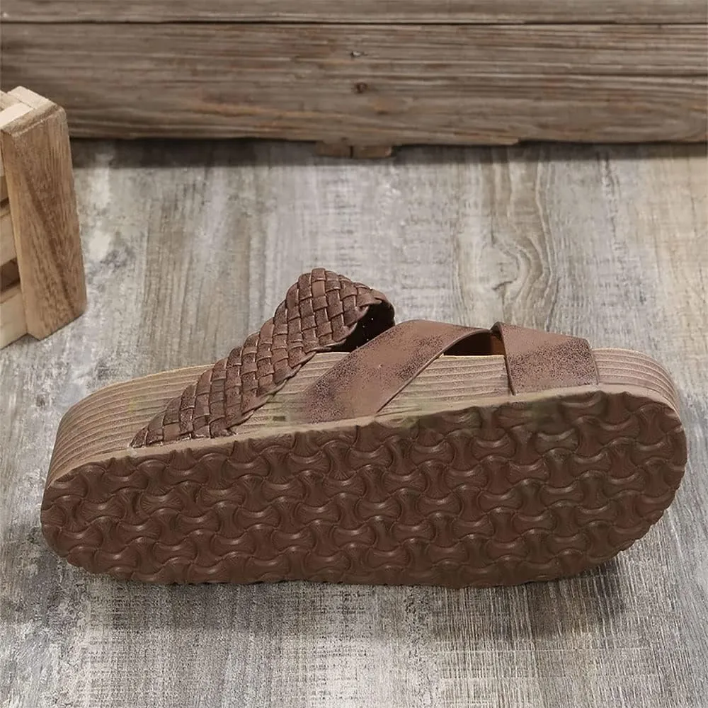 Cubicbee Women'S Espadrilles Platform Thick Soled Woven Sandals,Non-Slip Strappy Open Toe Beach Shoes