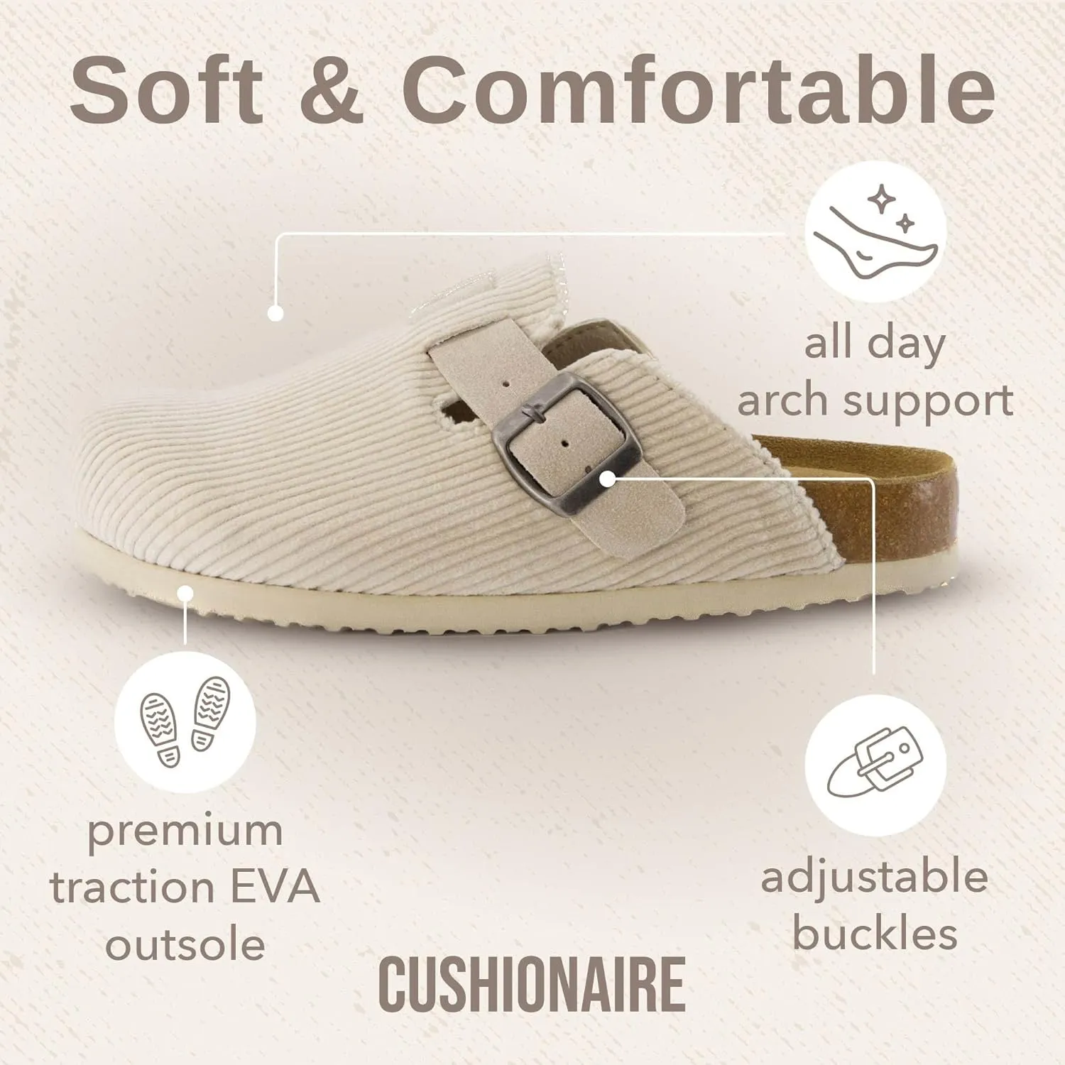 CUSHIONAIRE Hana Slip-On Buckle Clog with Cork Footbed  Memory Foam, Wide Widths Available