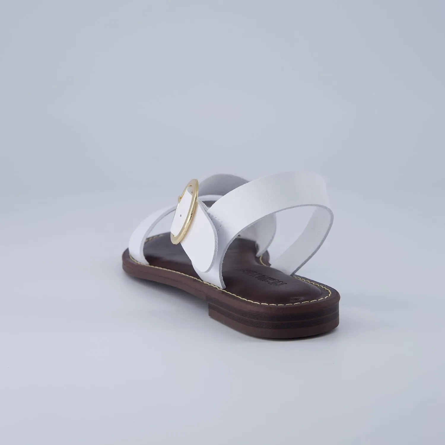 CUSHIONAIRE Lisbon Women’s Strappy Sandal – Faux Leather Flat with Bold Buckle Accent, Adjustable Strap & Cushioned Footbed