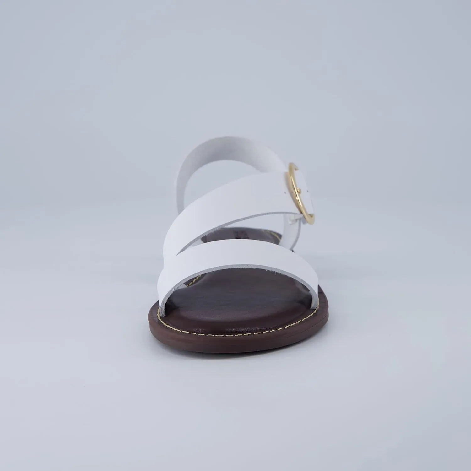 CUSHIONAIRE Lisbon Women’s Strappy Sandal – Faux Leather Flat with Bold Buckle Accent, Adjustable Strap & Cushioned Footbed