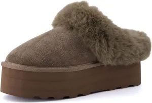 CUSHIONAIRE Women's Husky Genuine Suede cozy mule Platform  Memory Foam, Wide Widths Available