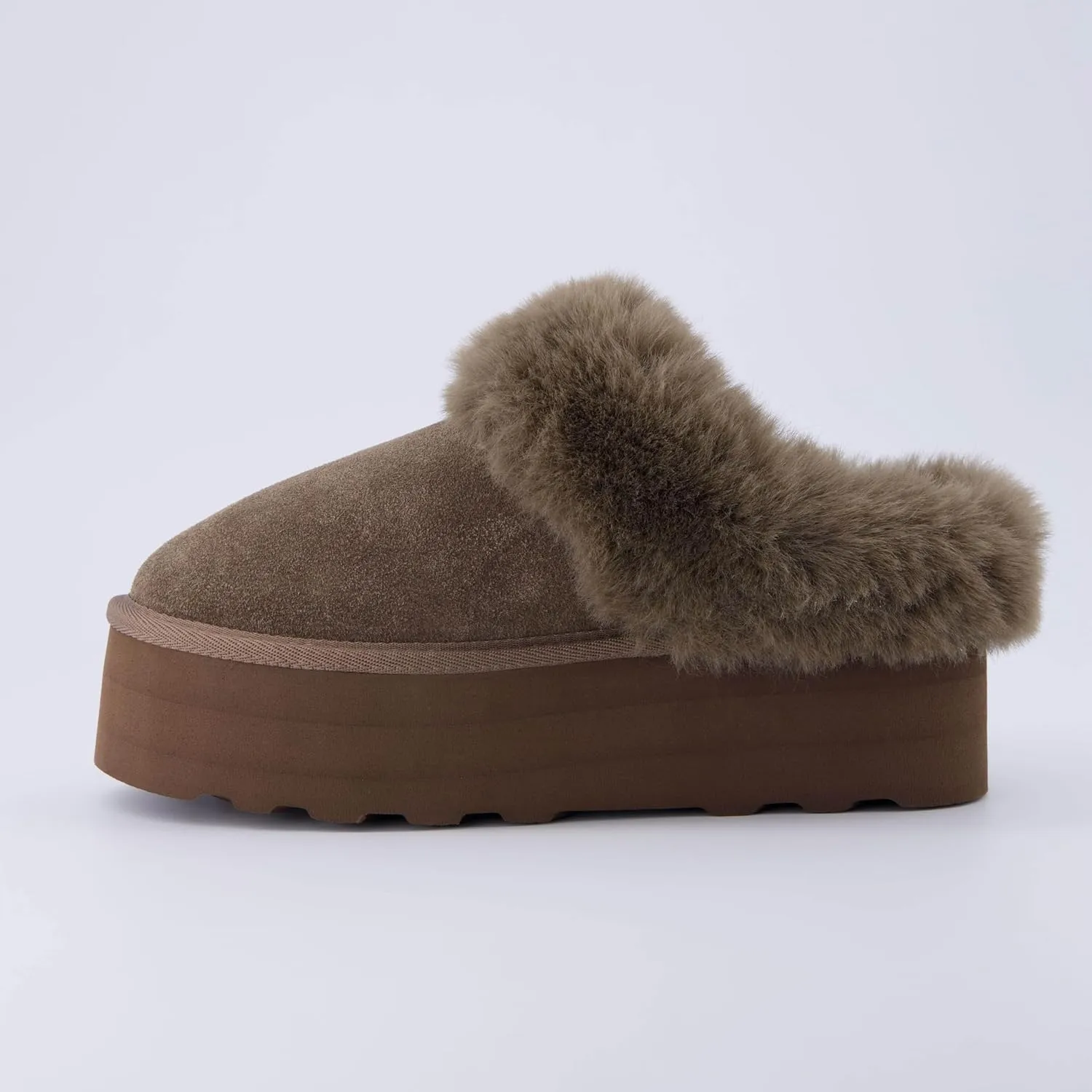 CUSHIONAIRE Women's Husky Genuine Suede cozy mule Platform  Memory Foam, Wide Widths Available