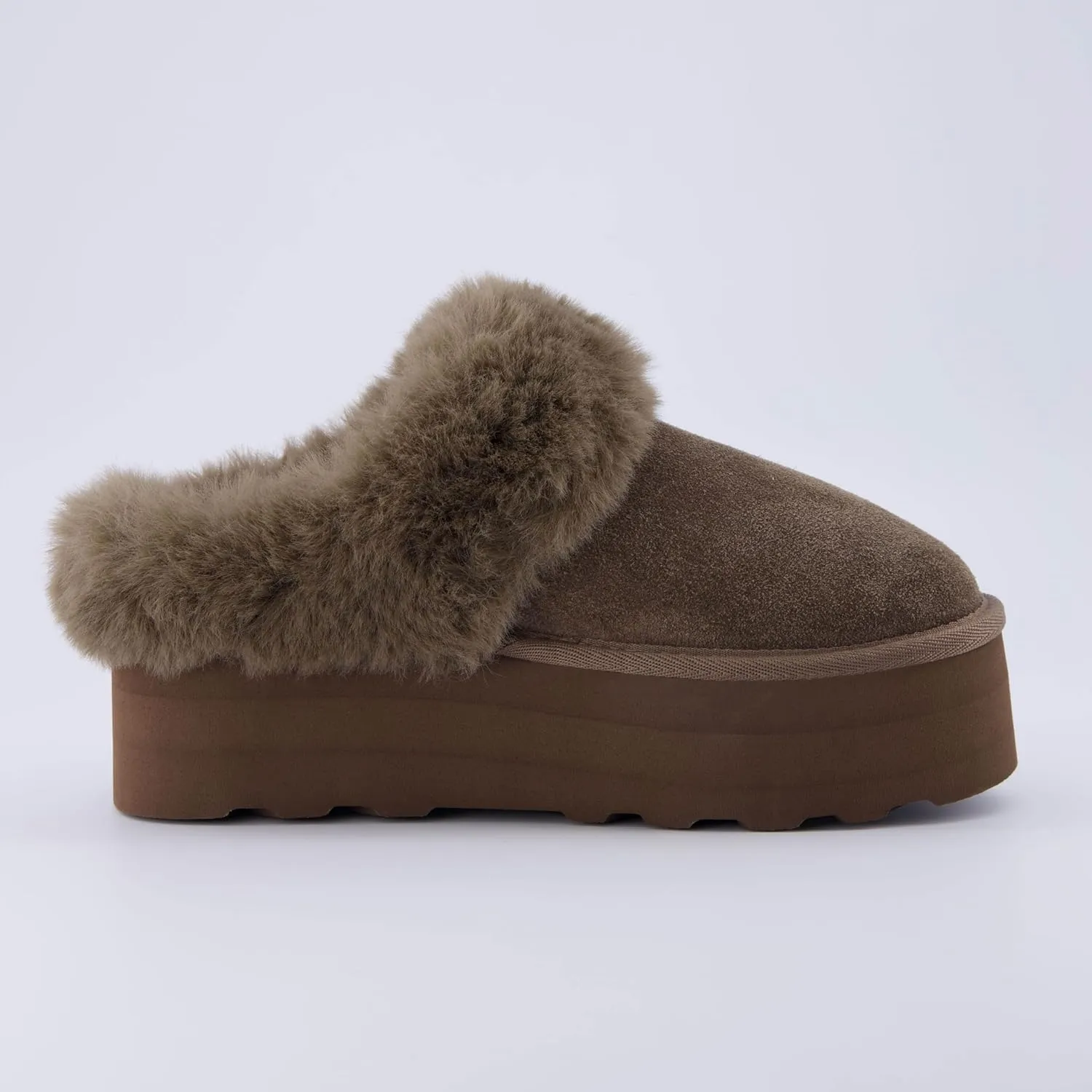 CUSHIONAIRE Women's Husky Genuine Suede cozy mule Platform  Memory Foam, Wide Widths Available