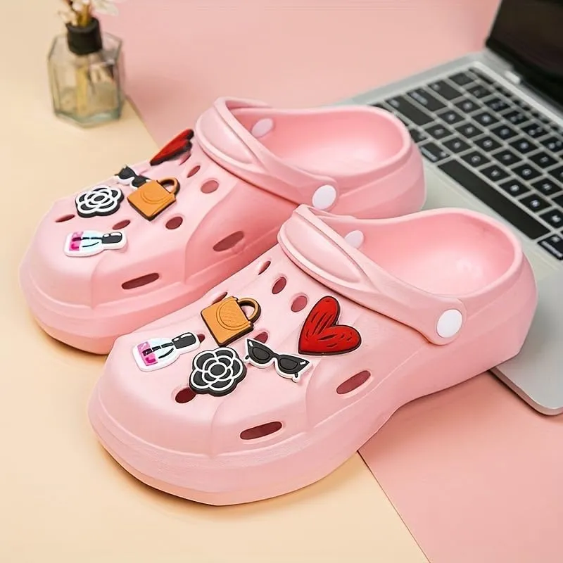 Cute Cartoon Garden Clogs for Women - Soft Sole Platform, Wear-Resistant, Two-Way Wear