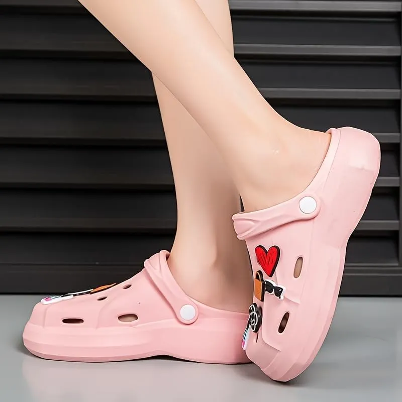 Cute Cartoon Garden Clogs for Women - Soft Sole Platform, Wear-Resistant, Two-Way Wear
