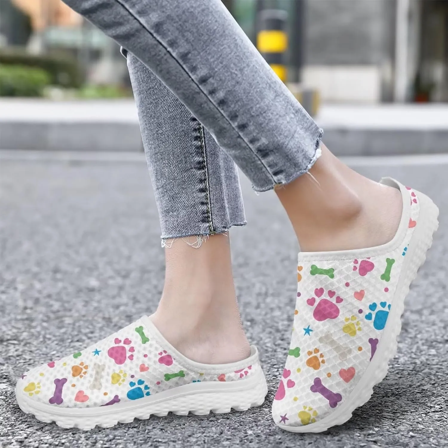 Cute Paw Women's Garden Shoes Slip On Mules Novelty Sneakers with Memory Foam Anti-Slip EVA Outsole Loafers