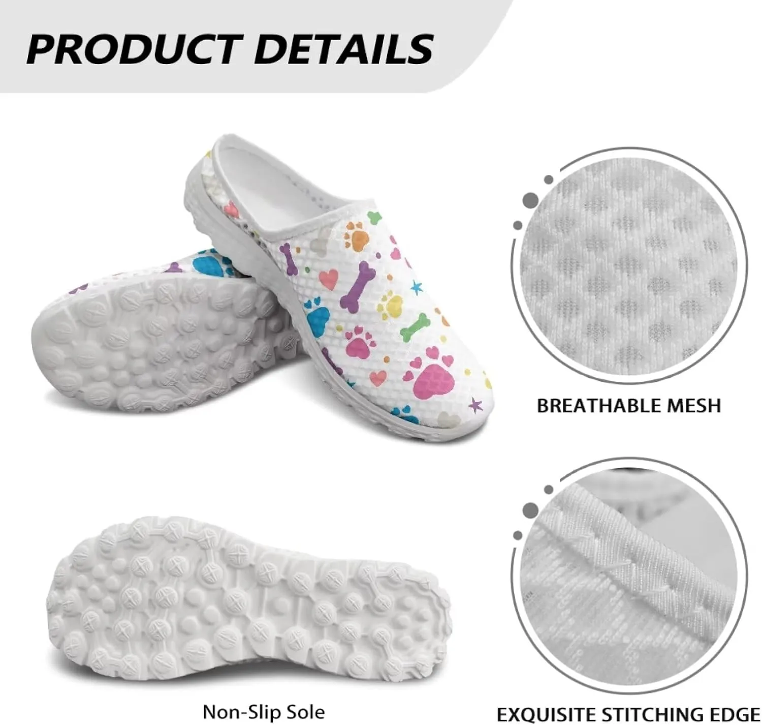 Cute Paw Women's Garden Shoes Slip On Mules Novelty Sneakers with Memory Foam Anti-Slip EVA Outsole Loafers