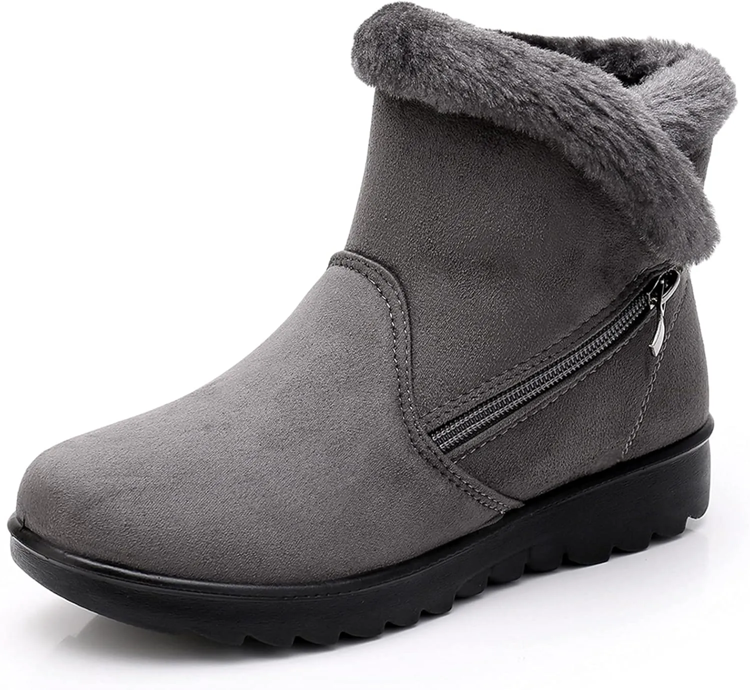 DADAWEN Women's Winter Warm Fur Lined Snow Boots Side Zipper Ankle Boots Outdoor Booties Comfortable Boots for Women