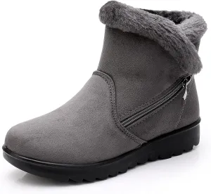 DADAWEN Women's Winter Warm Fur Lined Snow Boots Side Zipper Ankle Boots Outdoor Booties Comfortable Boots for Women