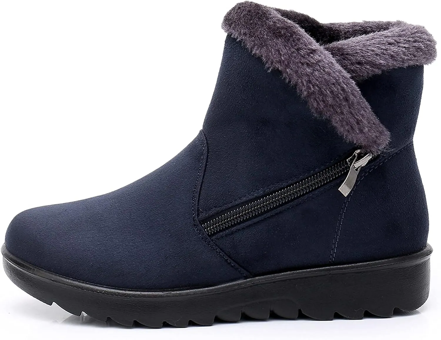 DADAWEN Women's Winter Warm Fur Lined Snow Boots Side Zipper Ankle Boots Outdoor Booties Comfortable Boots for Women
