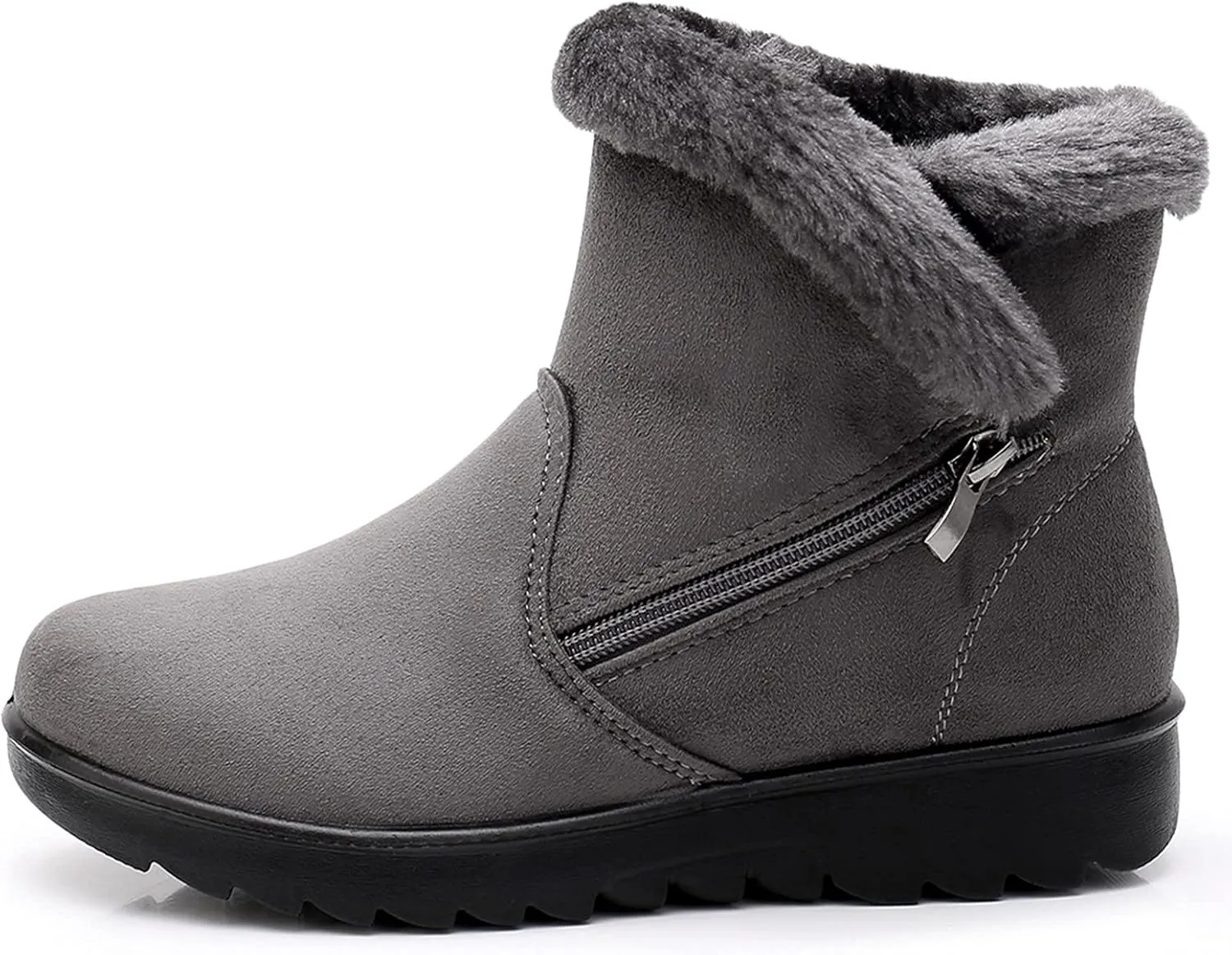 DADAWEN Women's Winter Warm Fur Lined Snow Boots Side Zipper Ankle Boots Outdoor Booties Comfortable Boots for Women