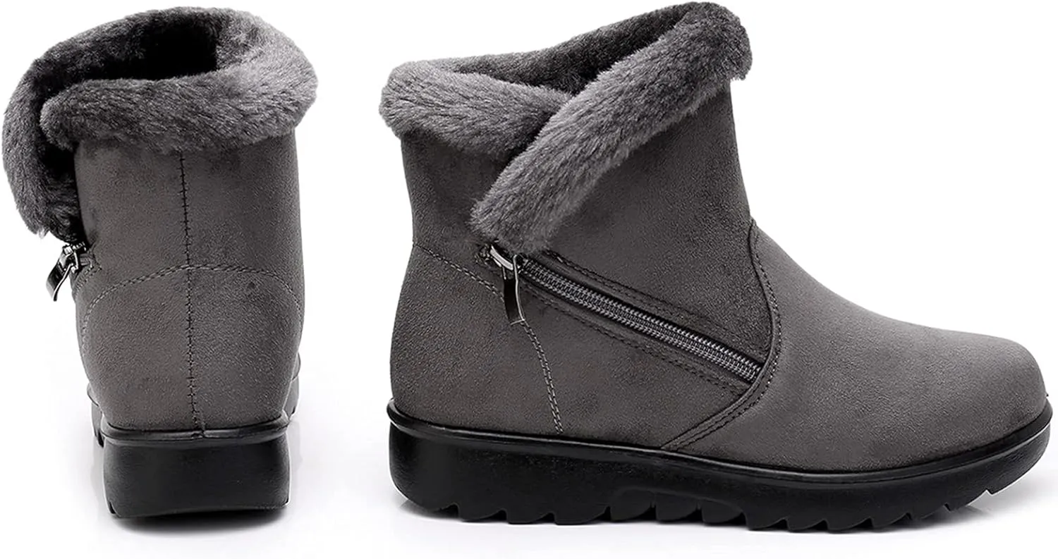 DADAWEN Women's Winter Warm Fur Lined Snow Boots Side Zipper Ankle Boots Outdoor Booties Comfortable Boots for Women