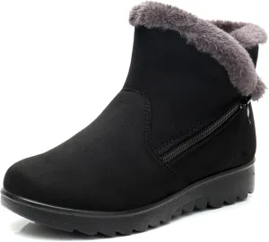 DADAWEN Women's Winter Warm Fur Lined Snow Boots Side Zipper Ankle Boots Outdoor Booties Comfortable Boots for Women