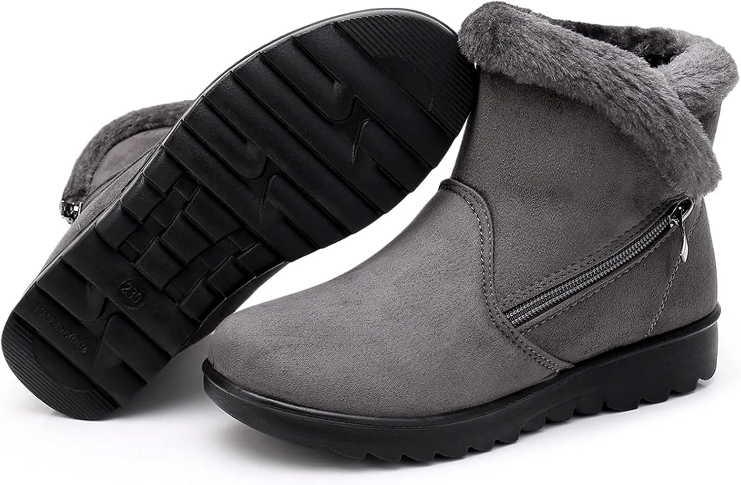 DADAWEN Women's Winter Warm Fur Lined Snow Boots Side Zipper Ankle Boots Outdoor Booties Comfortable Boots for Women