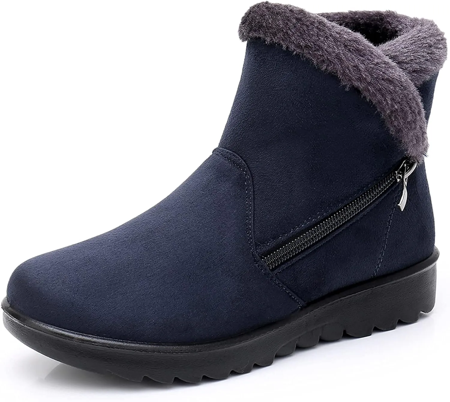 DADAWEN Women's Winter Warm Fur Lined Snow Boots Side Zipper Ankle Boots Outdoor Booties Comfortable Boots for Women