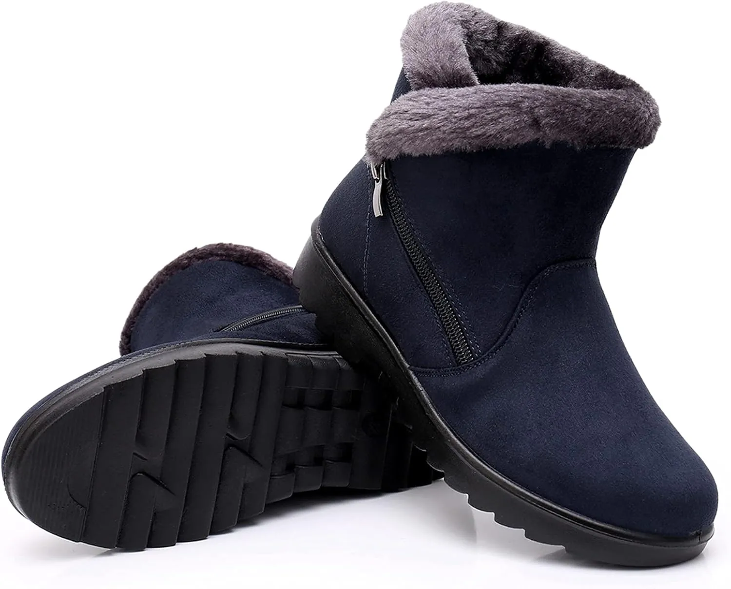 DADAWEN Women's Winter Warm Fur Lined Snow Boots Side Zipper Ankle Boots Outdoor Booties Comfortable Boots for Women