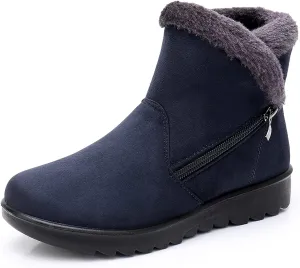 DADAWEN Women's Winter Warm Fur Lined Snow Boots Side Zipper Ankle Boots Outdoor Booties Comfortable Boots for Women