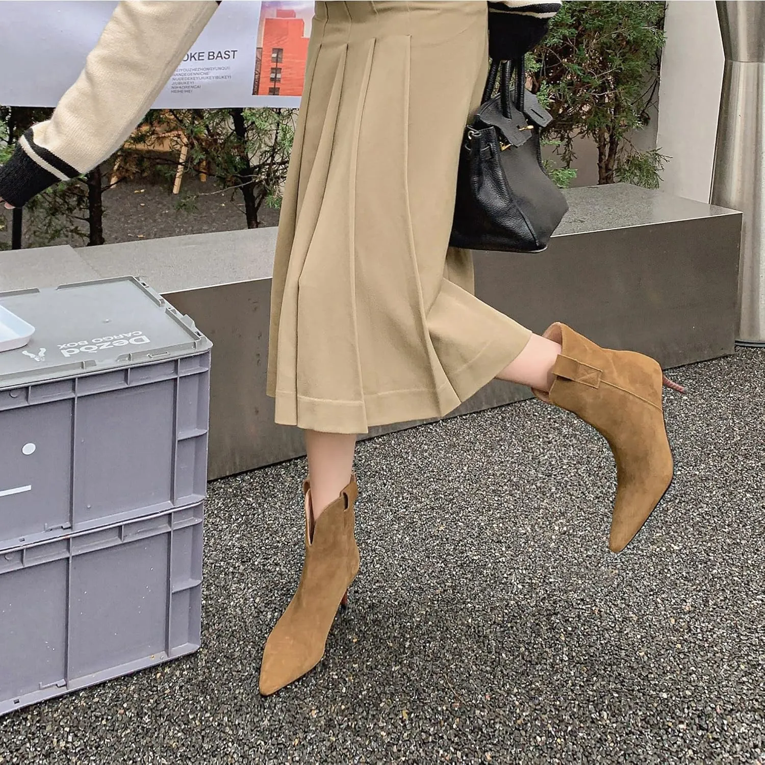 Dance&Style Women's 2.36 Inches Kitten Heels Shoes Leather Suede Ankle Boots Retro Winter Boots