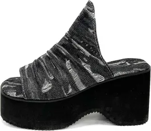Denim Cloth Platform Sandals for Women's Slide Ruched Vintage Open Toe Slip On Comfortable Non-Slip Boho High Heel Wedge Mules Sandals
