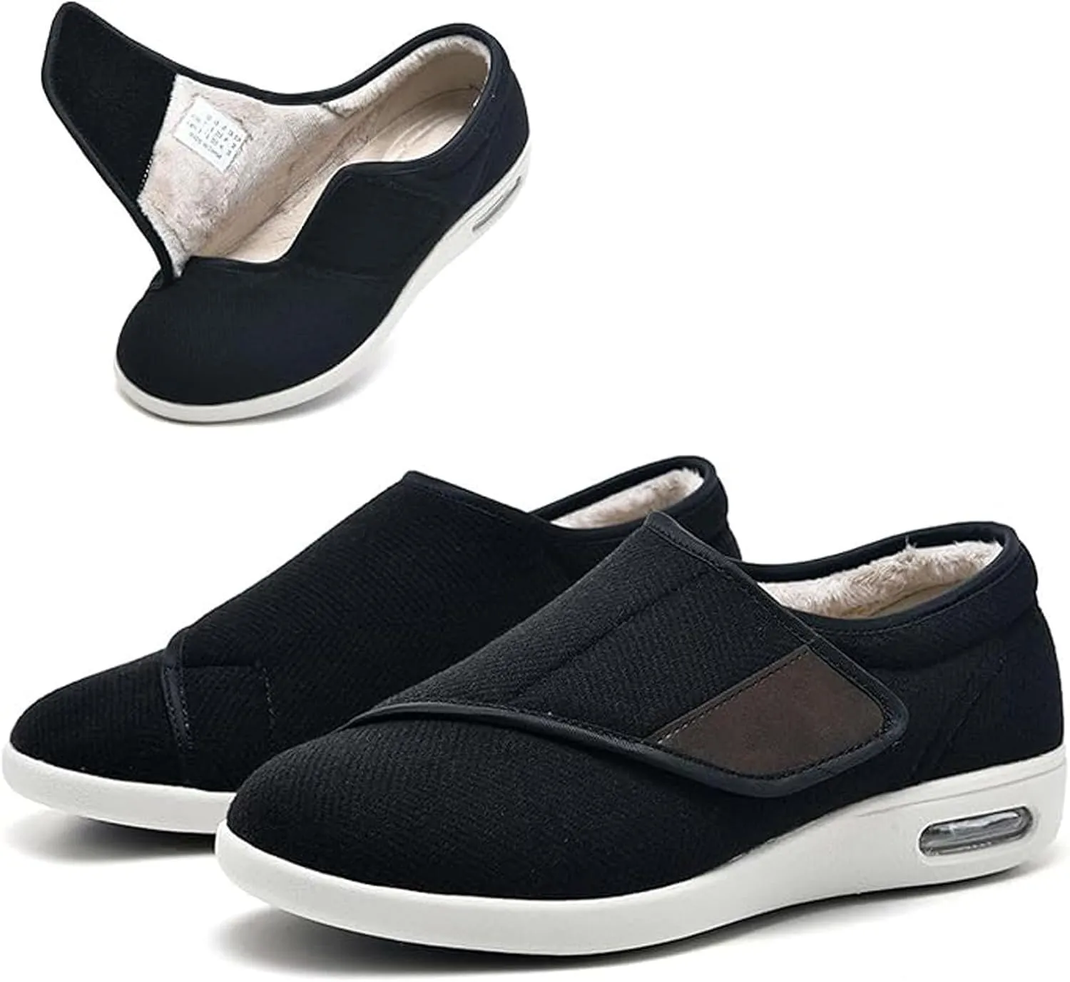 Diabetic Warm Fleece Shoes, Orthopedic Comfy Casual Sneakers, Warm Fur Lined Slippers, Lightweight Walking Shoes, Wide Shoes with Adjustable Closure, for Swollen Feet