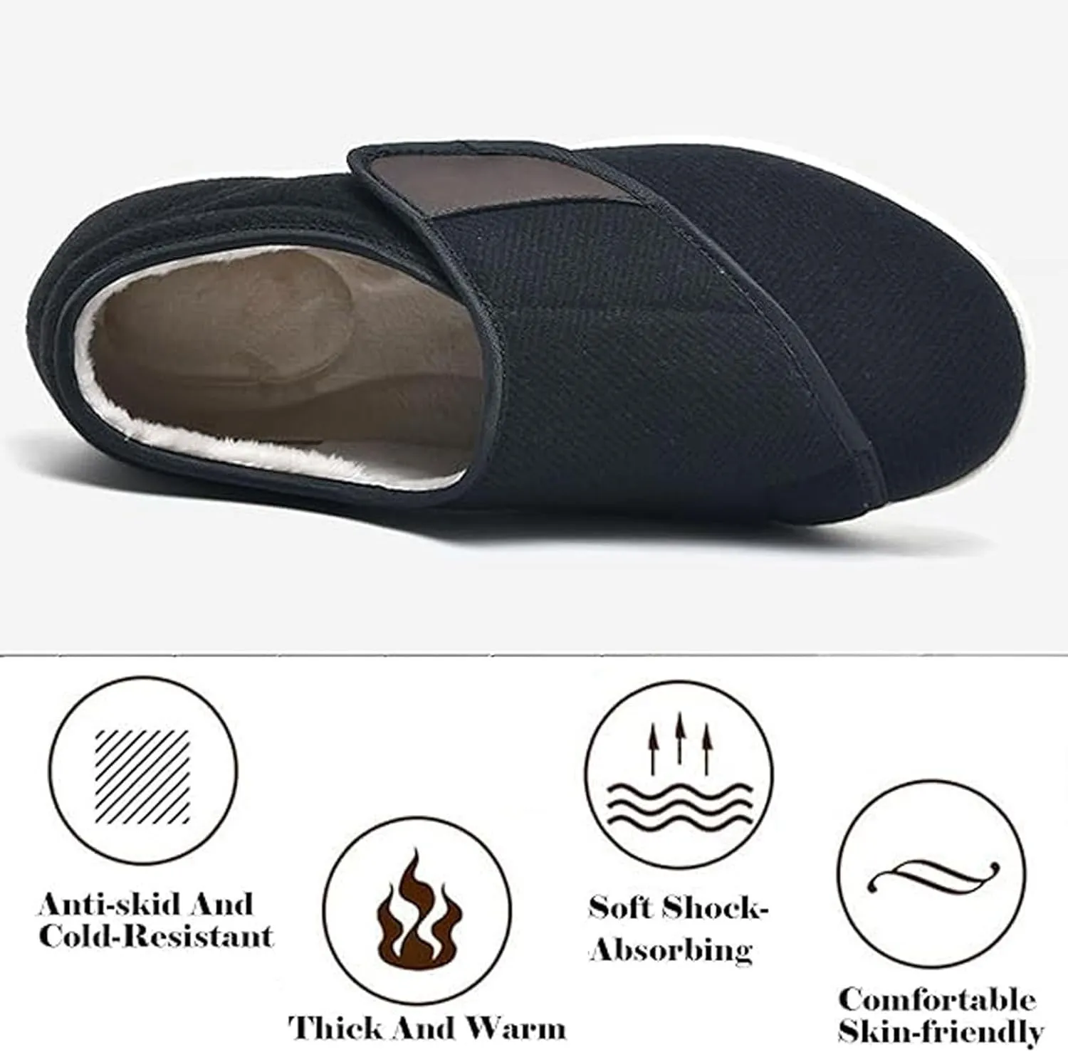 Diabetic Warm Fleece Shoes, Orthopedic Comfy Casual Sneakers, Warm Fur Lined Slippers, Lightweight Walking Shoes, Wide Shoes with Adjustable Closure, for Swollen Feet