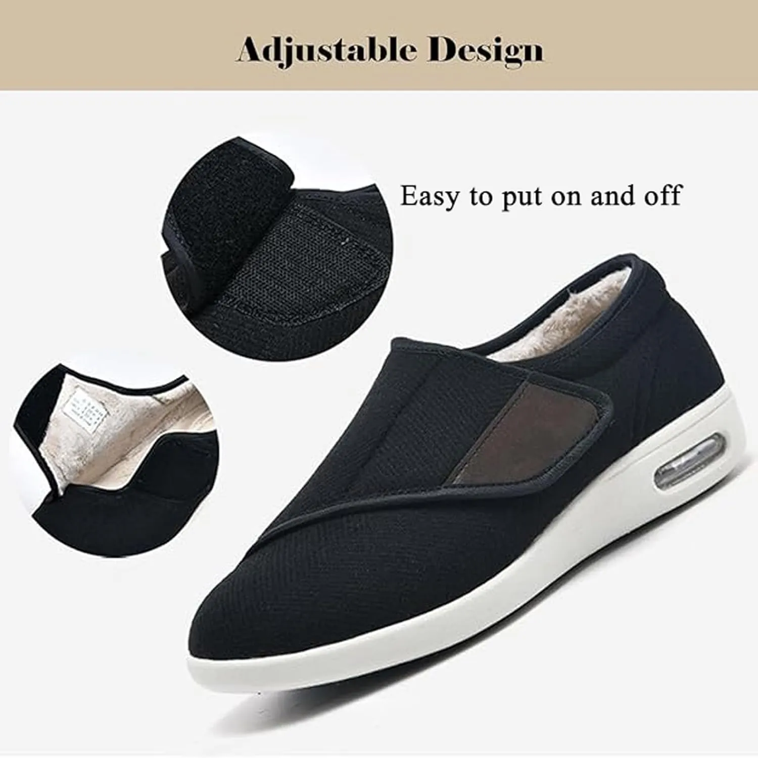 Diabetic Warm Fleece Shoes, Orthopedic Comfy Casual Sneakers, Warm Fur Lined Slippers, Lightweight Walking Shoes, Wide Shoes with Adjustable Closure, for Swollen Feet