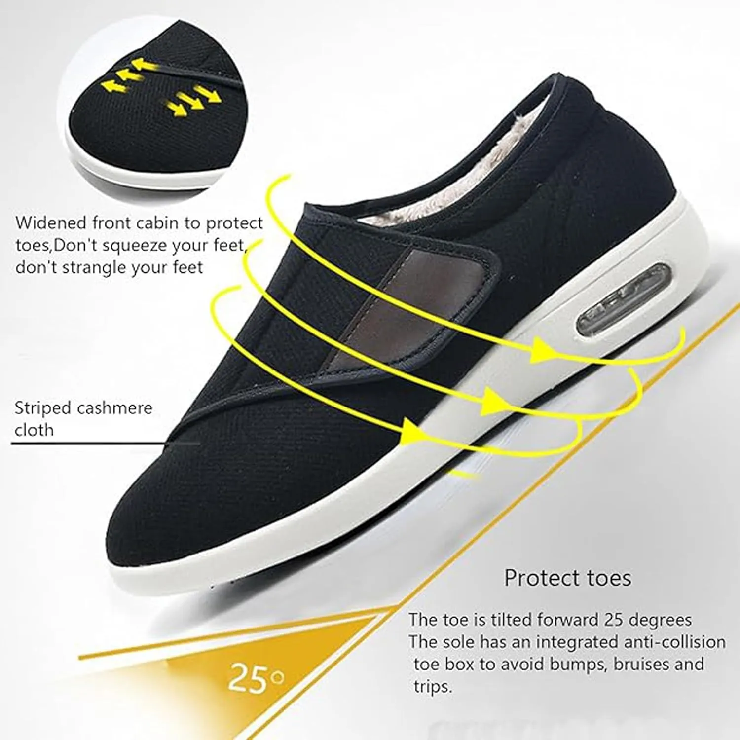 Diabetic Warm Fleece Shoes, Orthopedic Comfy Casual Sneakers, Warm Fur Lined Slippers, Lightweight Walking Shoes, Wide Shoes with Adjustable Closure, for Swollen Feet