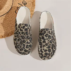 DOIX Women's Garden Clogs Sandals Casual Flats Canvas Slippers Slip on Mules Sneakers Loafer Shoes Summer Indoor Outdoor Anti-Slip Walking Shoes Memory Foam Padded,Leopard Print,US8/EU39