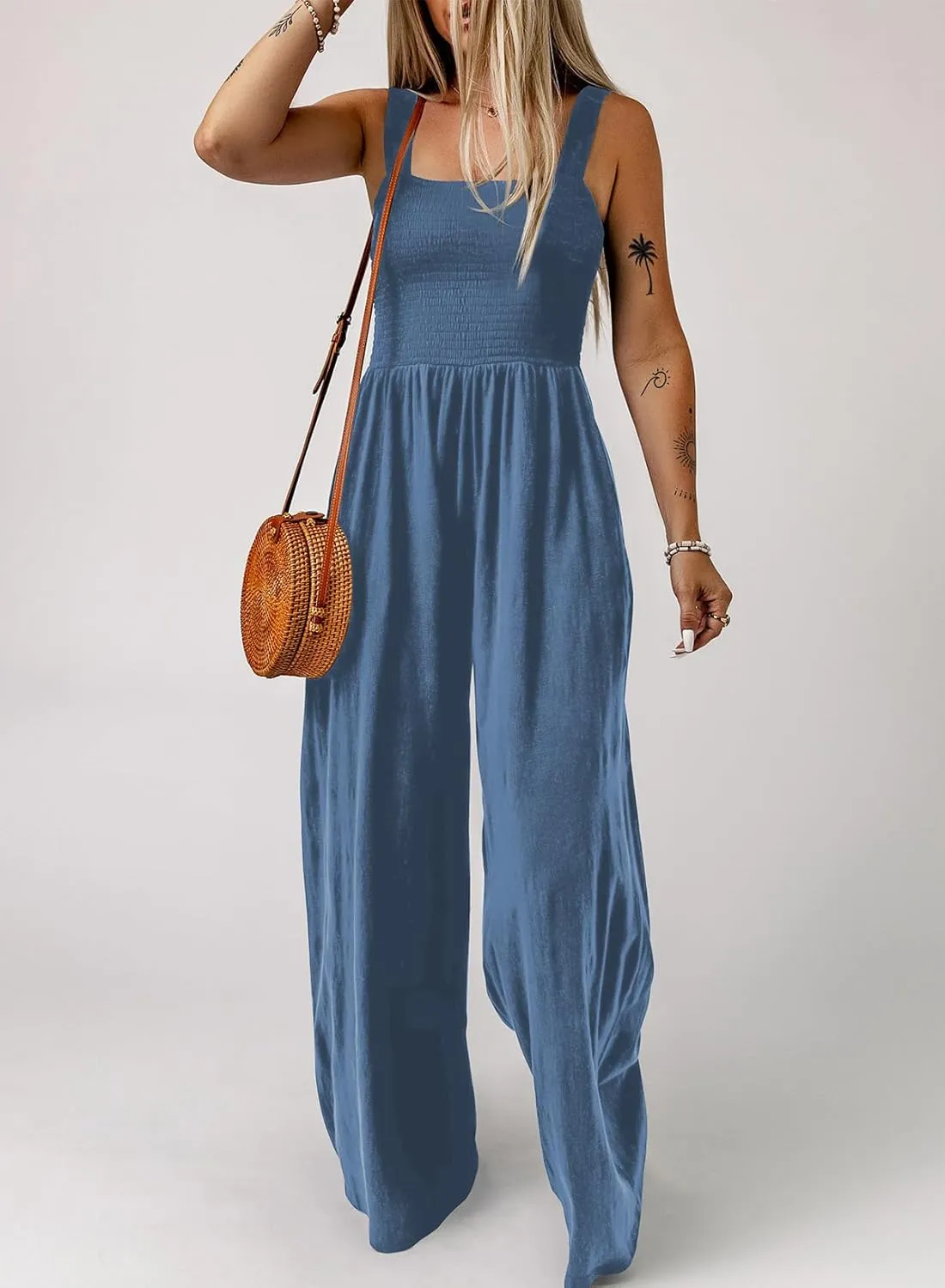 Dokotoo Women's Casual Loose Overalls Jumpsuits One Piece Sleeveless Wide Leg Long Pant Rompers With Pockets