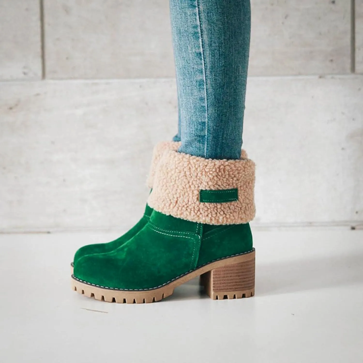 Dotmalls Boots Dotmalls Seniors' Chunky Heel Winter Boots Sherpa Lined Boots Comfortable Slip On Mid Chunky Heel Suede Snow Boots Warm Ankle Boots