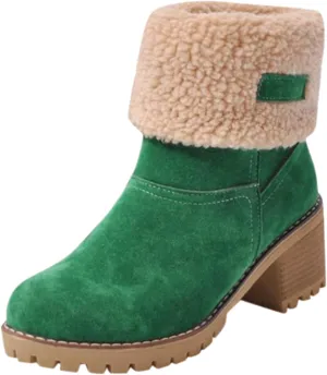 Dotmalls Boots Dotmalls Seniors' Chunky Heel Winter Boots Sherpa Lined Boots Comfortable Slip On Mid Chunky Heel Suede Snow Boots Warm Ankle Boots