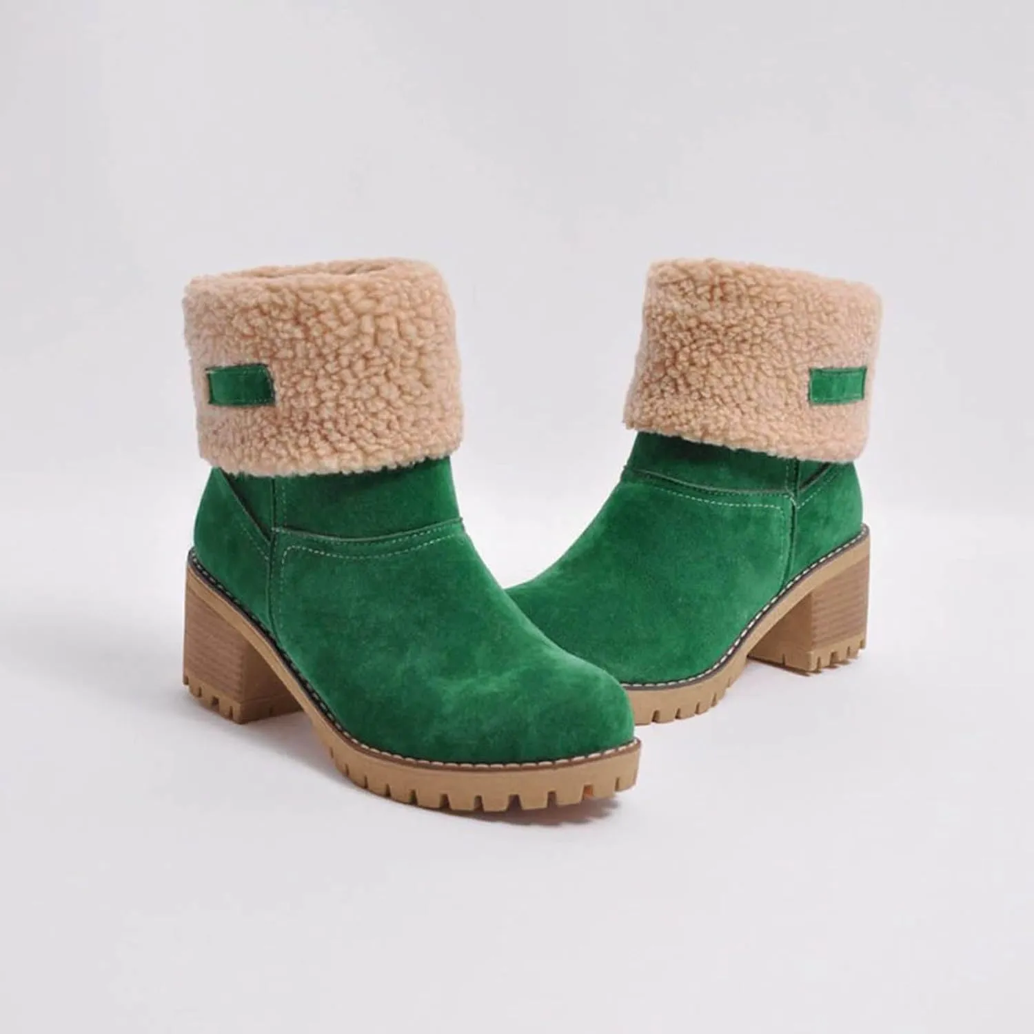 Dotmalls Boots Dotmalls Seniors' Chunky Heel Winter Boots Sherpa Lined Boots Comfortable Slip On Mid Chunky Heel Suede Snow Boots Warm Ankle Boots