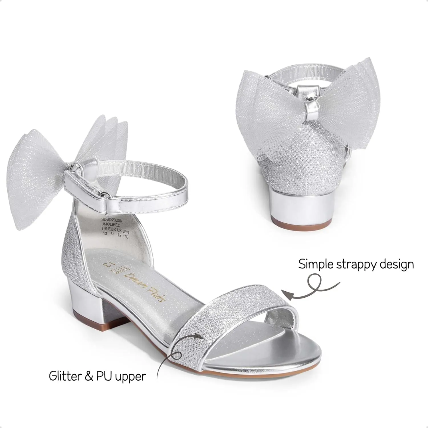 DREAM PAIRS Girls Sandals Low Heel Dress Pump Ankle Strap Interchangeable Bow Flower Wedding Party Shoes for Little Kid/Big Kid