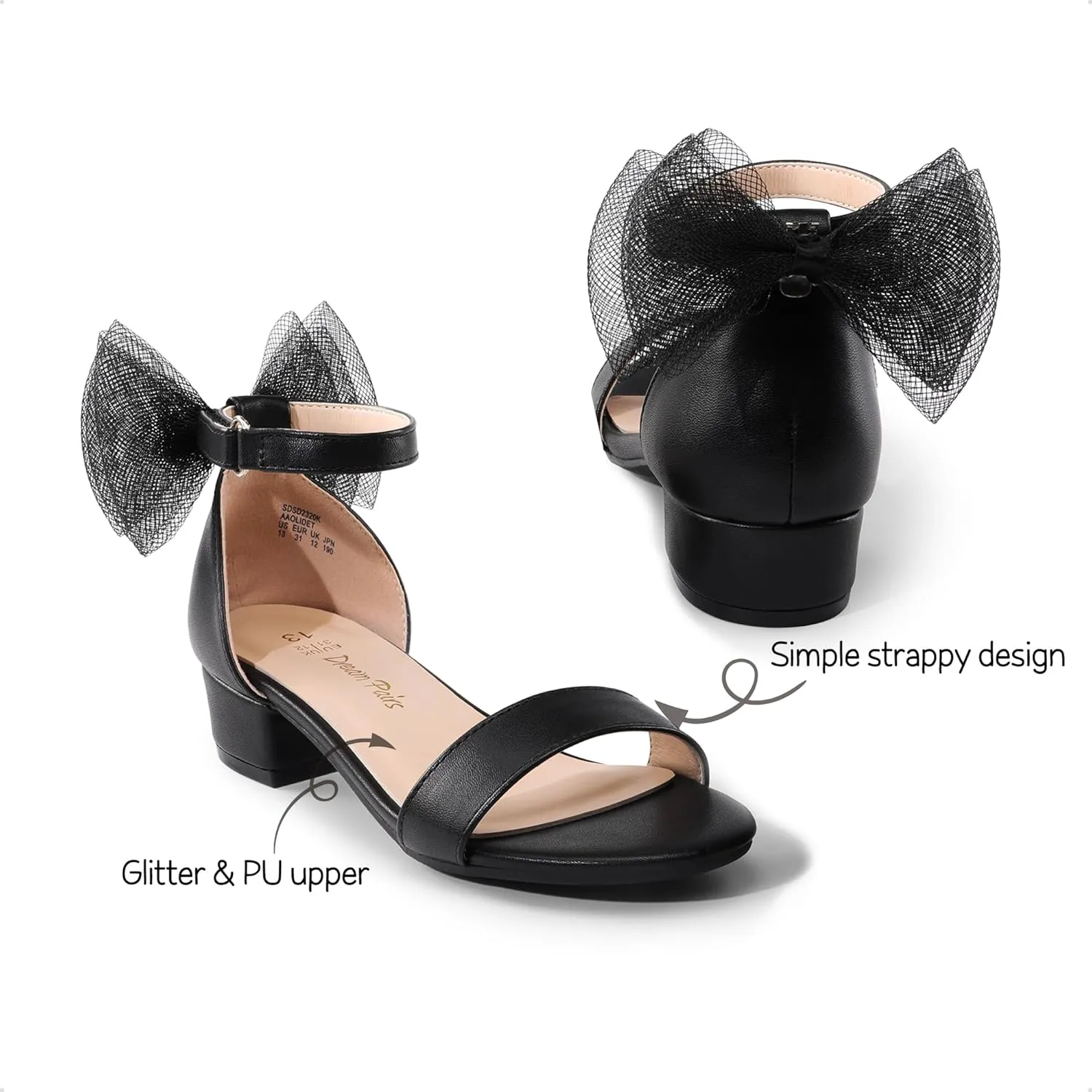 DREAM PAIRS Girls Sandals Low Heel Dress Pump Ankle Strap Interchangeable Bow Flower Wedding Party Shoes for Little Kid/Big Kid