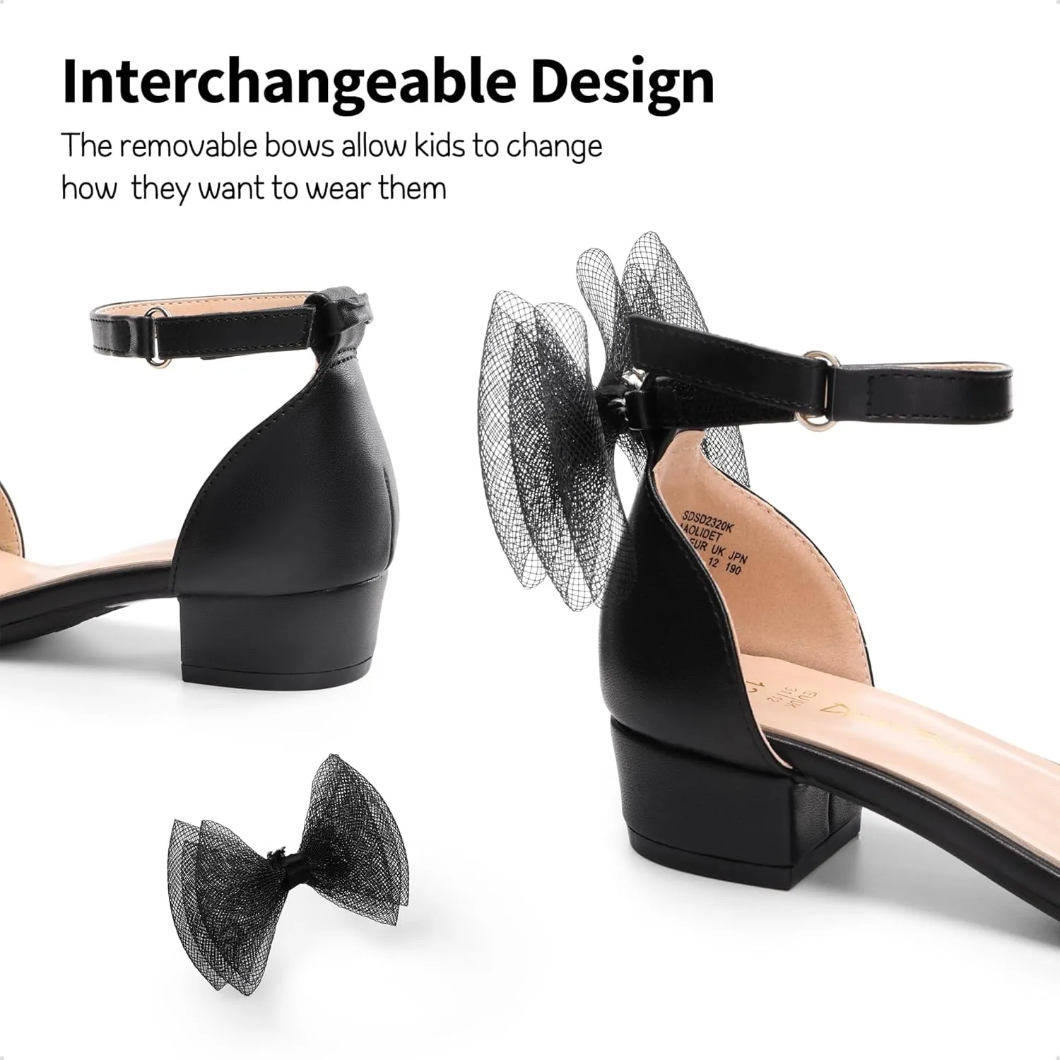 DREAM PAIRS Girls Sandals Low Heel Dress Pump Ankle Strap Interchangeable Bow Flower Wedding Party Shoes for Little Kid/Big Kid