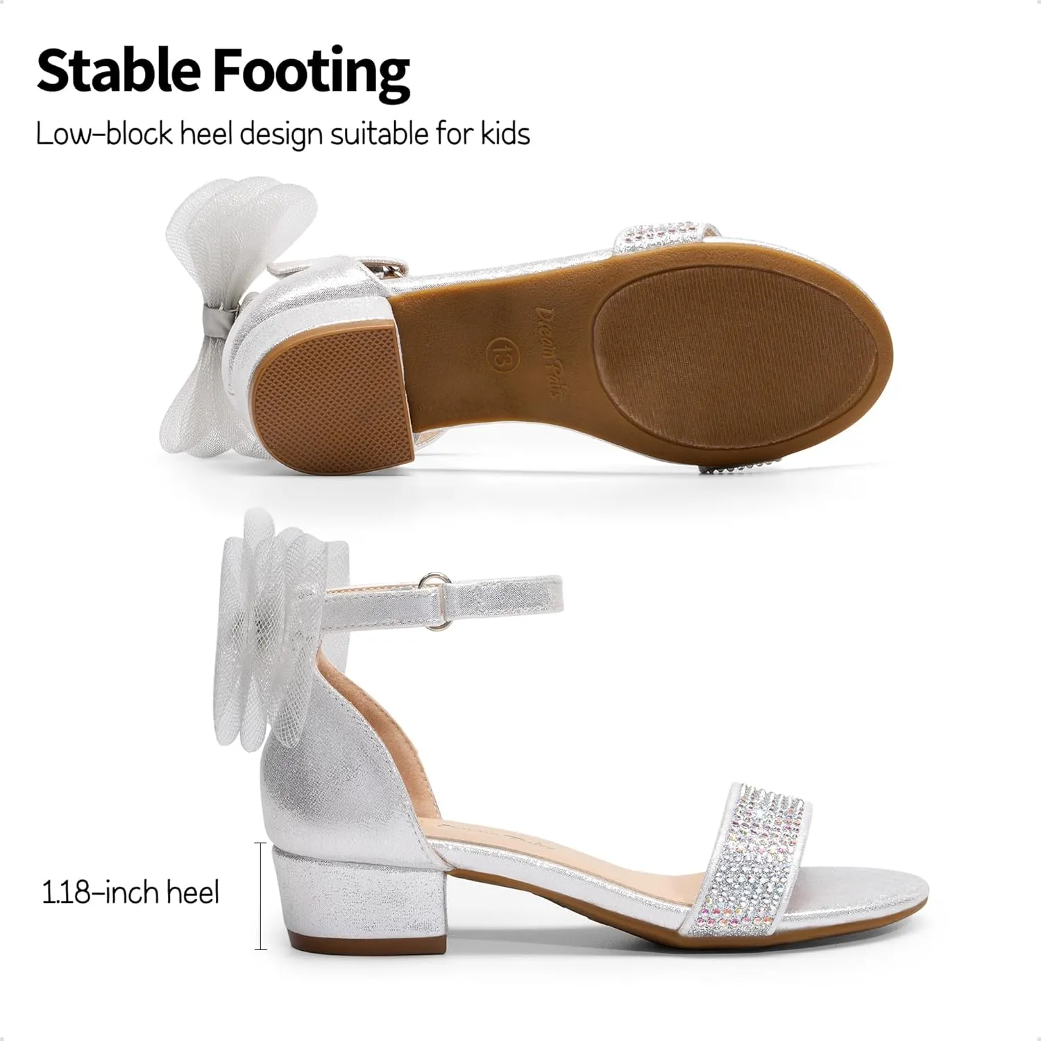 DREAM PAIRS Girls Sandals Low Heel Dress Pump Ankle Strap Interchangeable Bow Flower Wedding Party Shoes for Little Kid/Big Kid