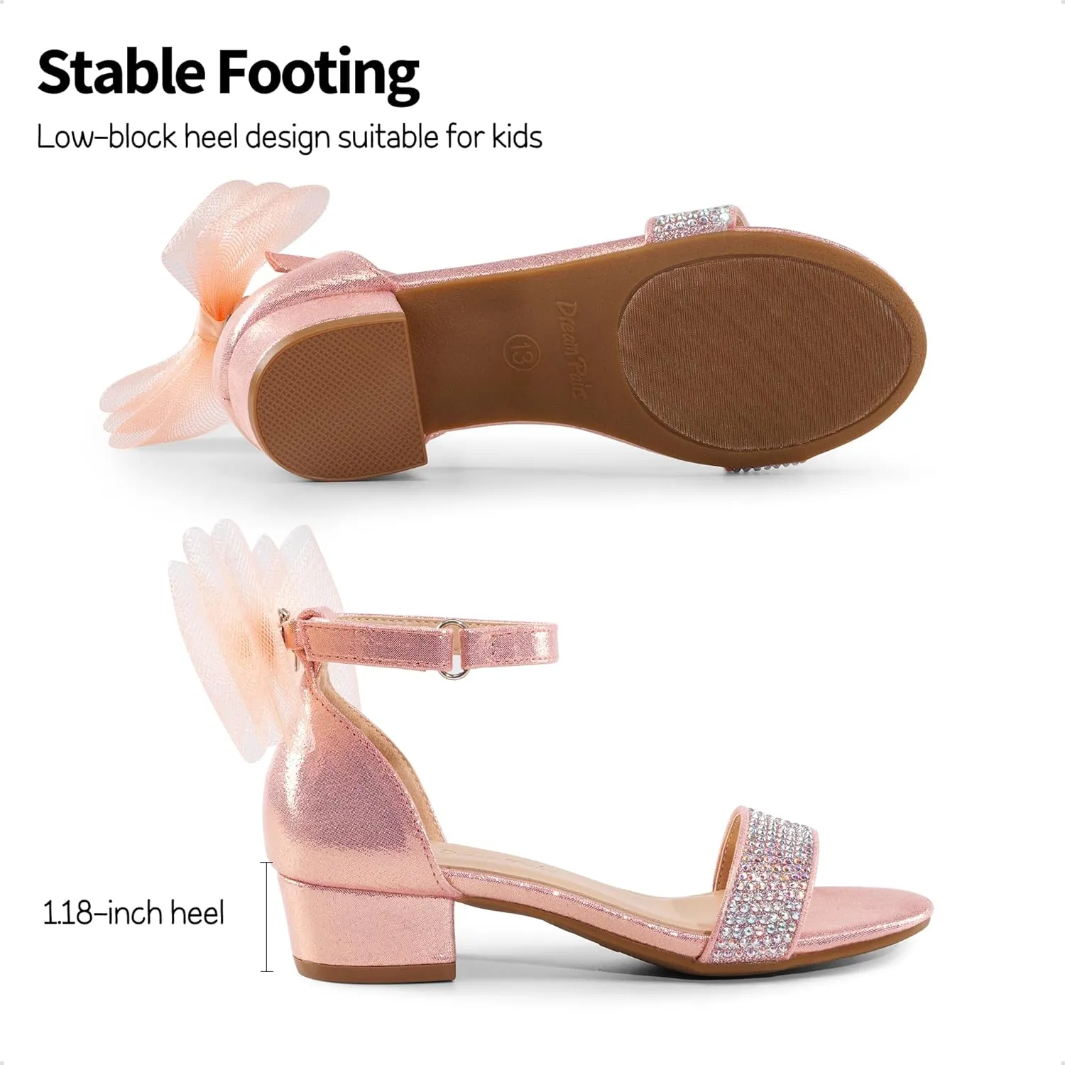 DREAM PAIRS Girls Sandals Low Heel Dress Pump Ankle Strap Interchangeable Bow Flower Wedding Party Shoes for Little Kid/Big Kid
