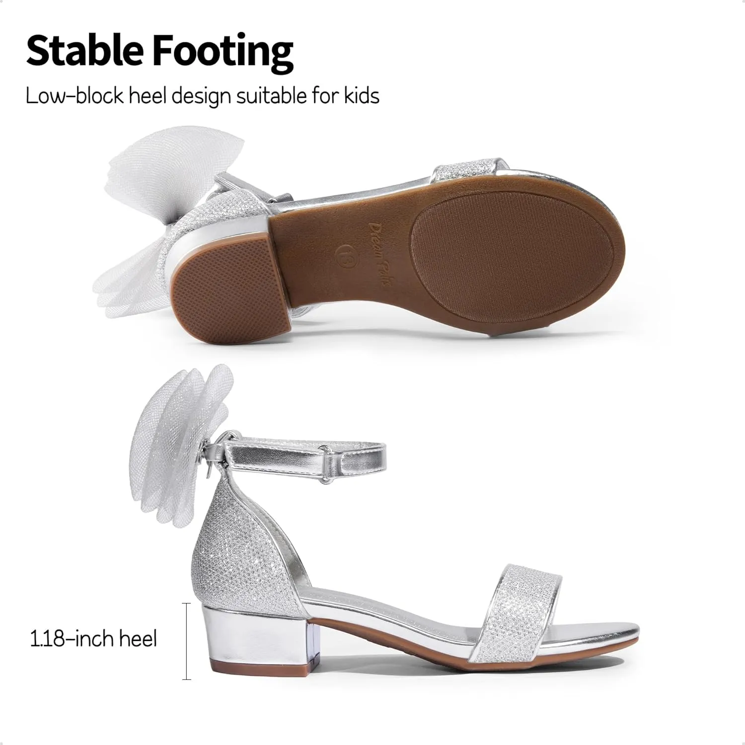 DREAM PAIRS Girls Sandals Low Heel Dress Pump Ankle Strap Interchangeable Bow Flower Wedding Party Shoes for Little Kid/Big Kid