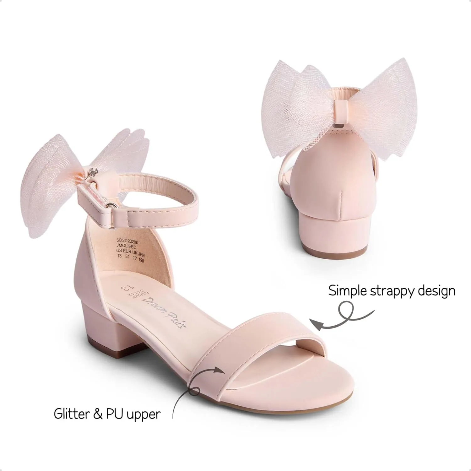 DREAM PAIRS Girls Sandals Low Heel Dress Pump Ankle Strap Interchangeable Bow Flower Wedding Party Shoes for Little Kid/Big Kid