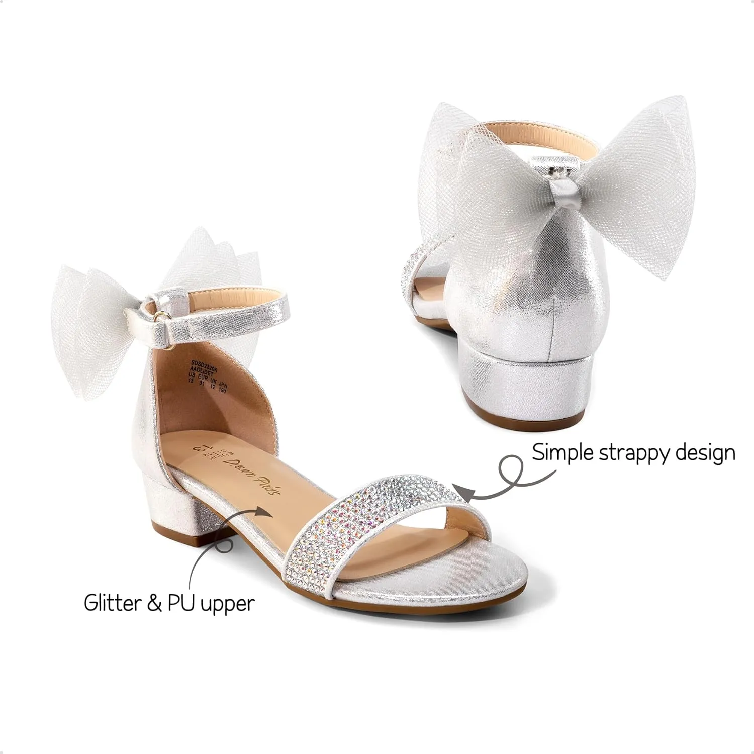 DREAM PAIRS Girls Sandals Low Heel Dress Pump Ankle Strap Interchangeable Bow Flower Wedding Party Shoes for Little Kid/Big Kid