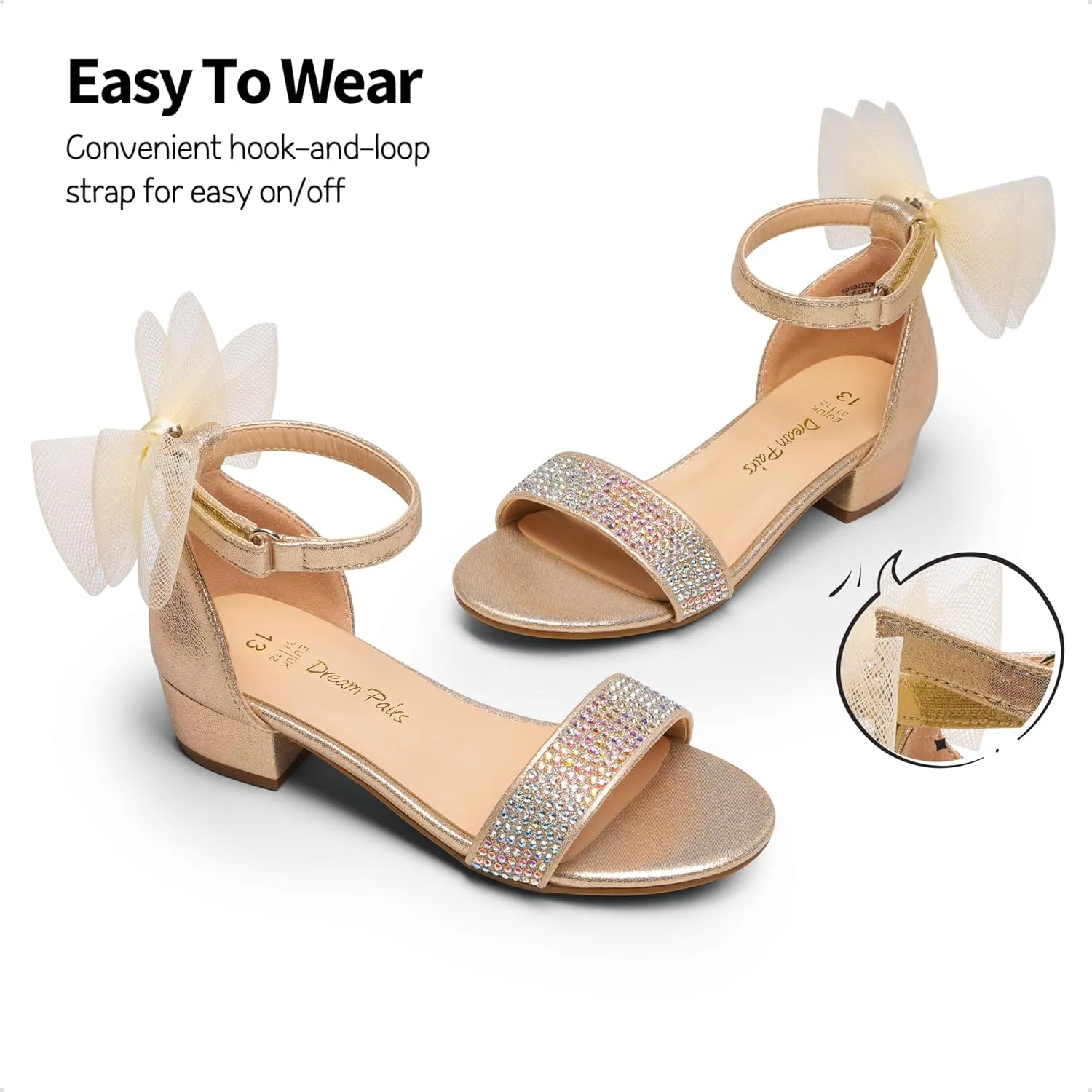 DREAM PAIRS Girls Sandals Low Heel Dress Pump Ankle Strap Interchangeable Bow Flower Wedding Party Shoes for Little Kid/Big Kid