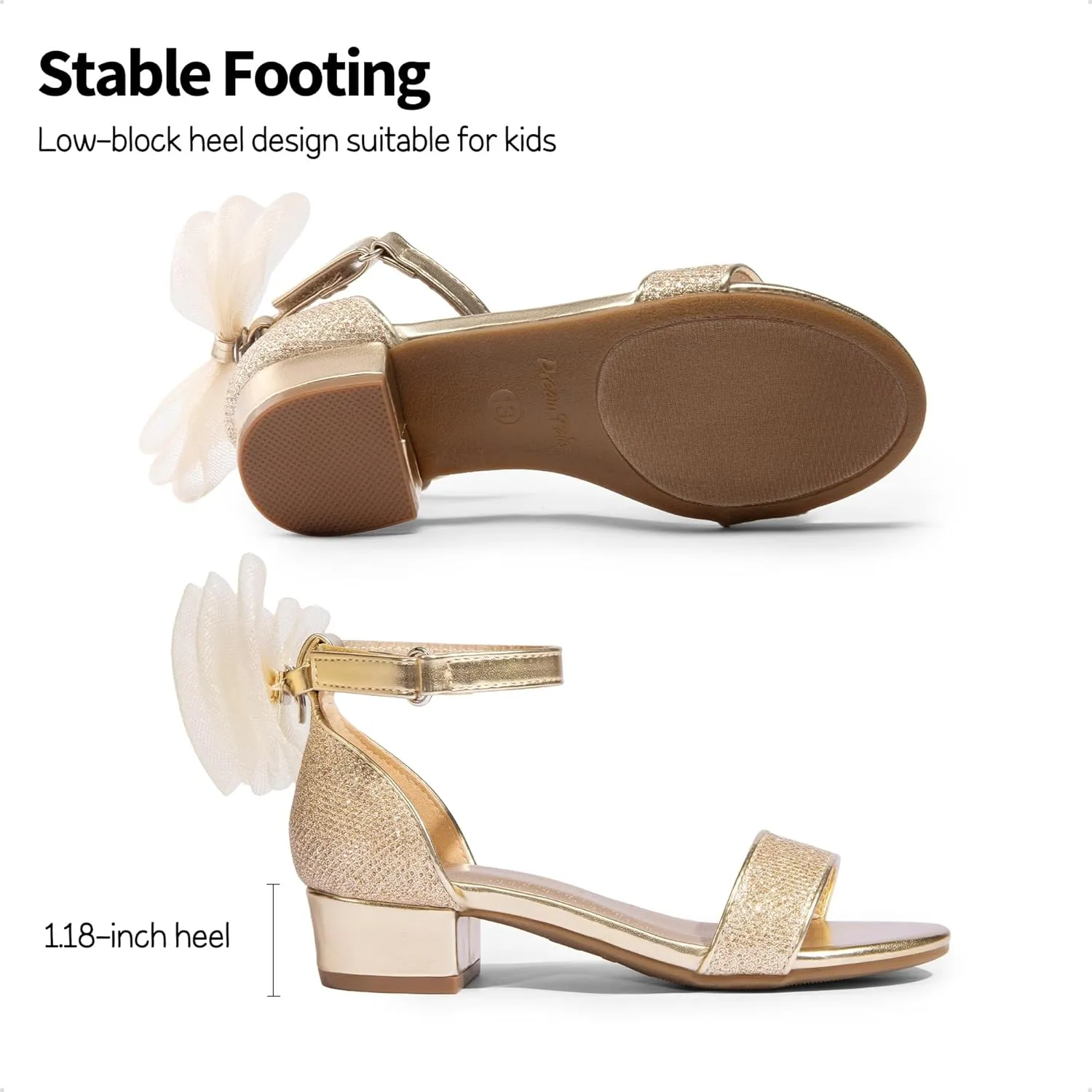 DREAM PAIRS Girls Sandals Low Heel Dress Pump Ankle Strap Interchangeable Bow Flower Wedding Party Shoes for Little Kid/Big Kid
