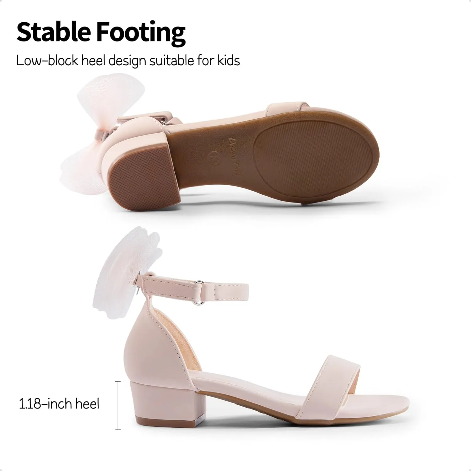 DREAM PAIRS Girls Sandals Low Heel Dress Pump Ankle Strap Interchangeable Bow Flower Wedding Party Shoes for Little Kid/Big Kid