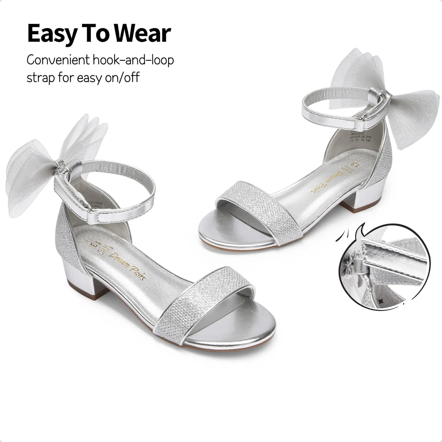 DREAM PAIRS Girls Sandals Low Heel Dress Pump Ankle Strap Interchangeable Bow Flower Wedding Party Shoes for Little Kid/Big Kid