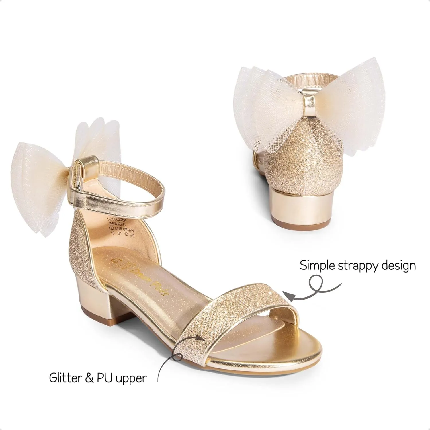 DREAM PAIRS Girls Sandals Low Heel Dress Pump Ankle Strap Interchangeable Bow Flower Wedding Party Shoes for Little Kid/Big Kid
