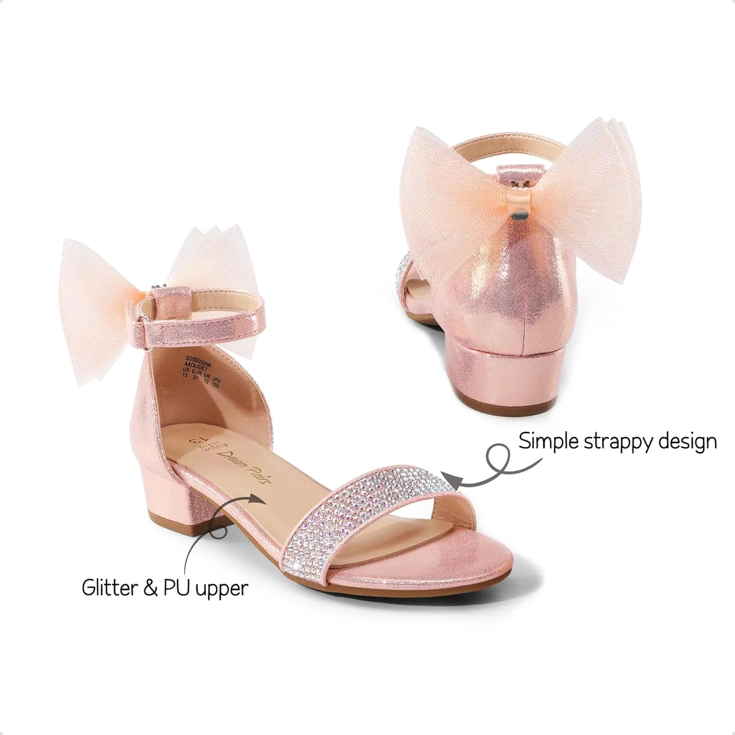 DREAM PAIRS Girls Sandals Low Heel Dress Pump Ankle Strap Interchangeable Bow Flower Wedding Party Shoes for Little Kid/Big Kid