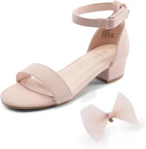 DREAM PAIRS Girls Sandals Low Heel Dress Pump Ankle Strap Interchangeable Bow Flower Wedding Party Shoes for Little Kid/Big Kid