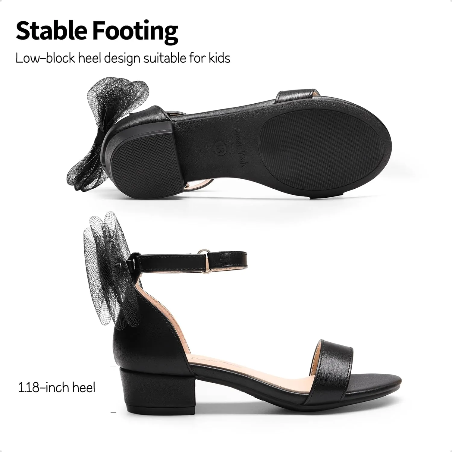 DREAM PAIRS Girls Sandals Low Heel Dress Pump Ankle Strap Interchangeable Bow Flower Wedding Party Shoes for Little Kid/Big Kid