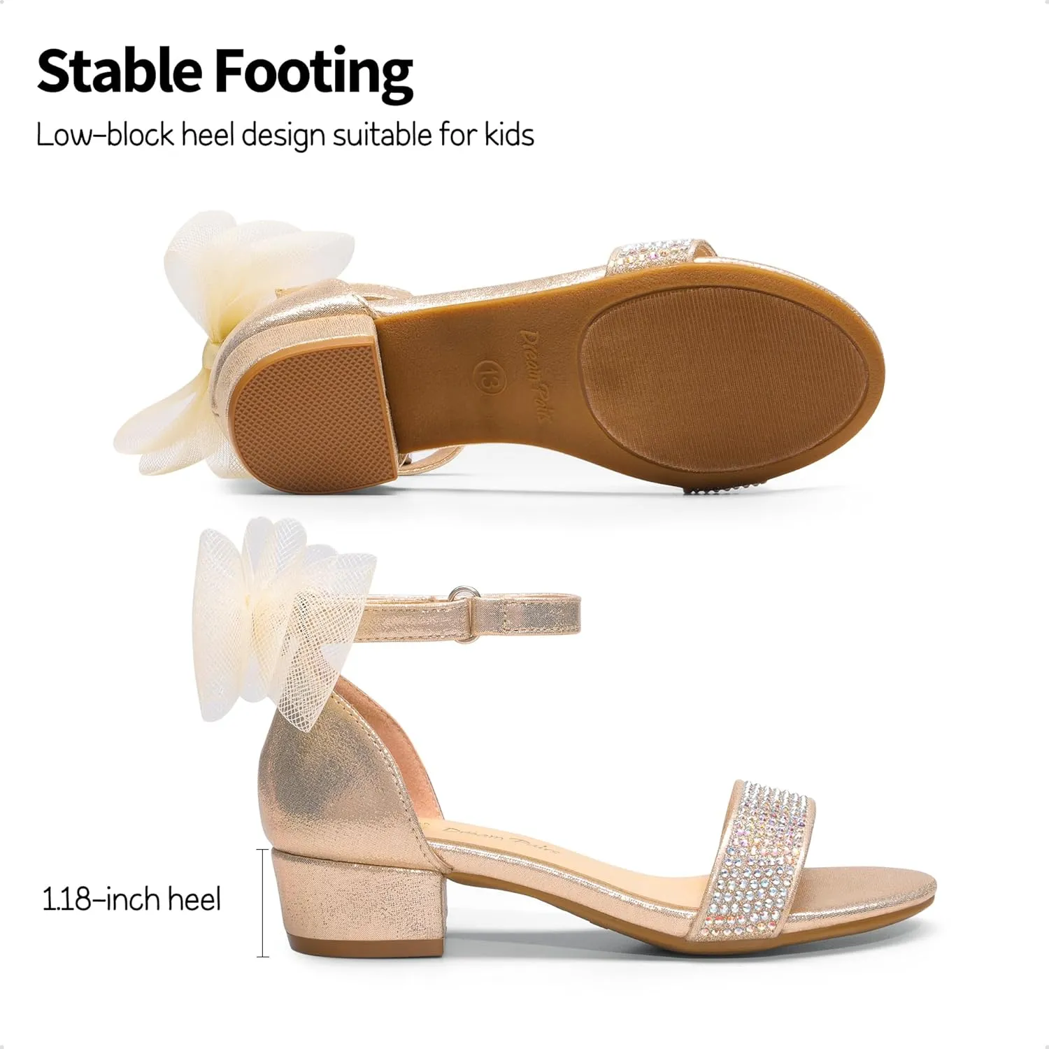 DREAM PAIRS Girls Sandals Low Heel Dress Pump Ankle Strap Interchangeable Bow Flower Wedding Party Shoes for Little Kid/Big Kid